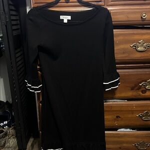 dressbarn Black Dress with White Trim Long Sleeve